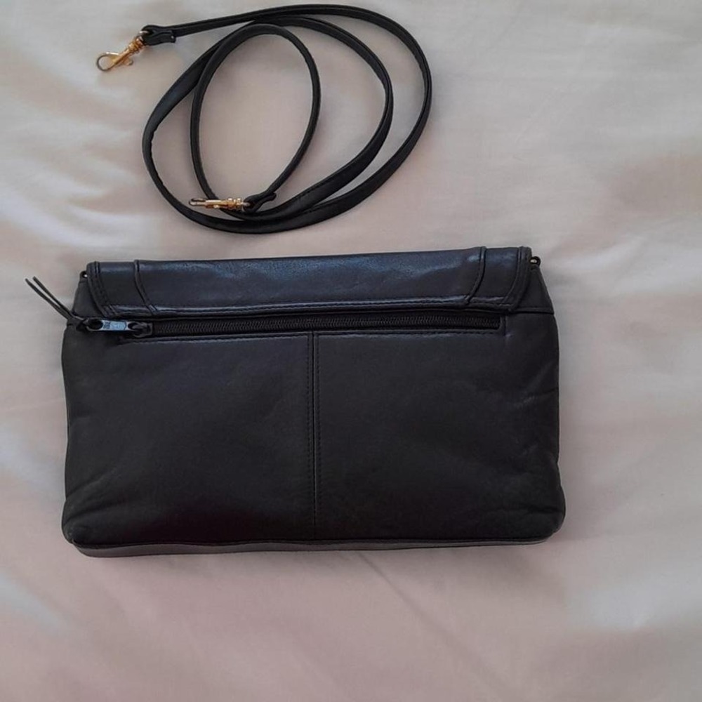 Navy Leather Envelope Clutch or Shoulder Bag with Strap - Picture 2 of 4